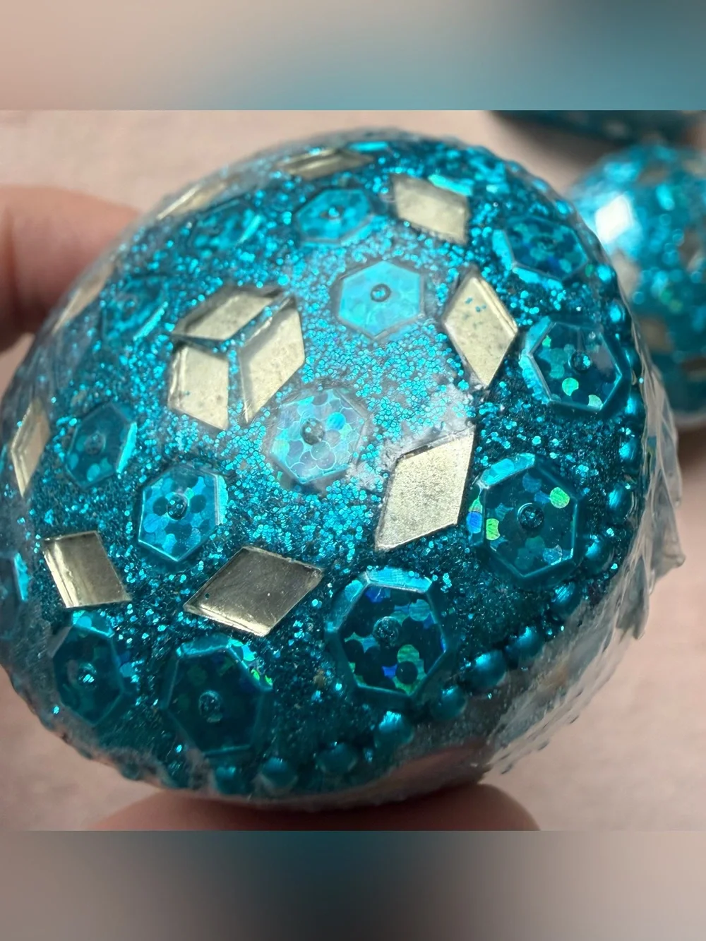 Lot of 4 Vintage Teal Blue Glitter Pill Medicine Trinket Box Mosaic Sequins